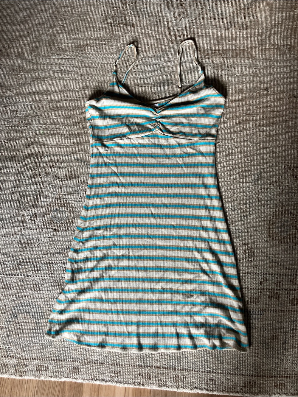 O'Neill White and Teal Striped Spaghetti Strap Mini Dress